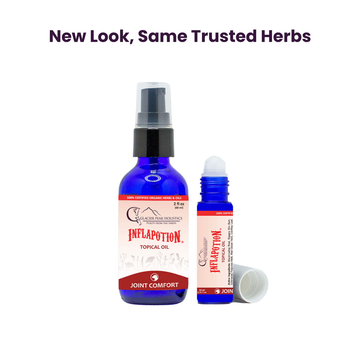 Glacier Peak Holistic 2 oz Inflapotion Oil with Oil Ball Roller - New Look, Same Trusted Herbs