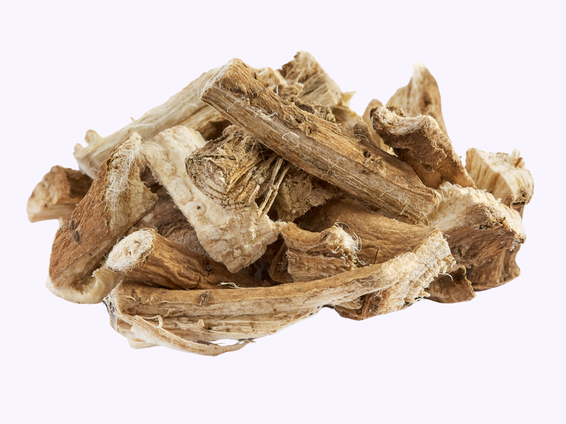 Dried Marshmallow Root pieces in a pile. 