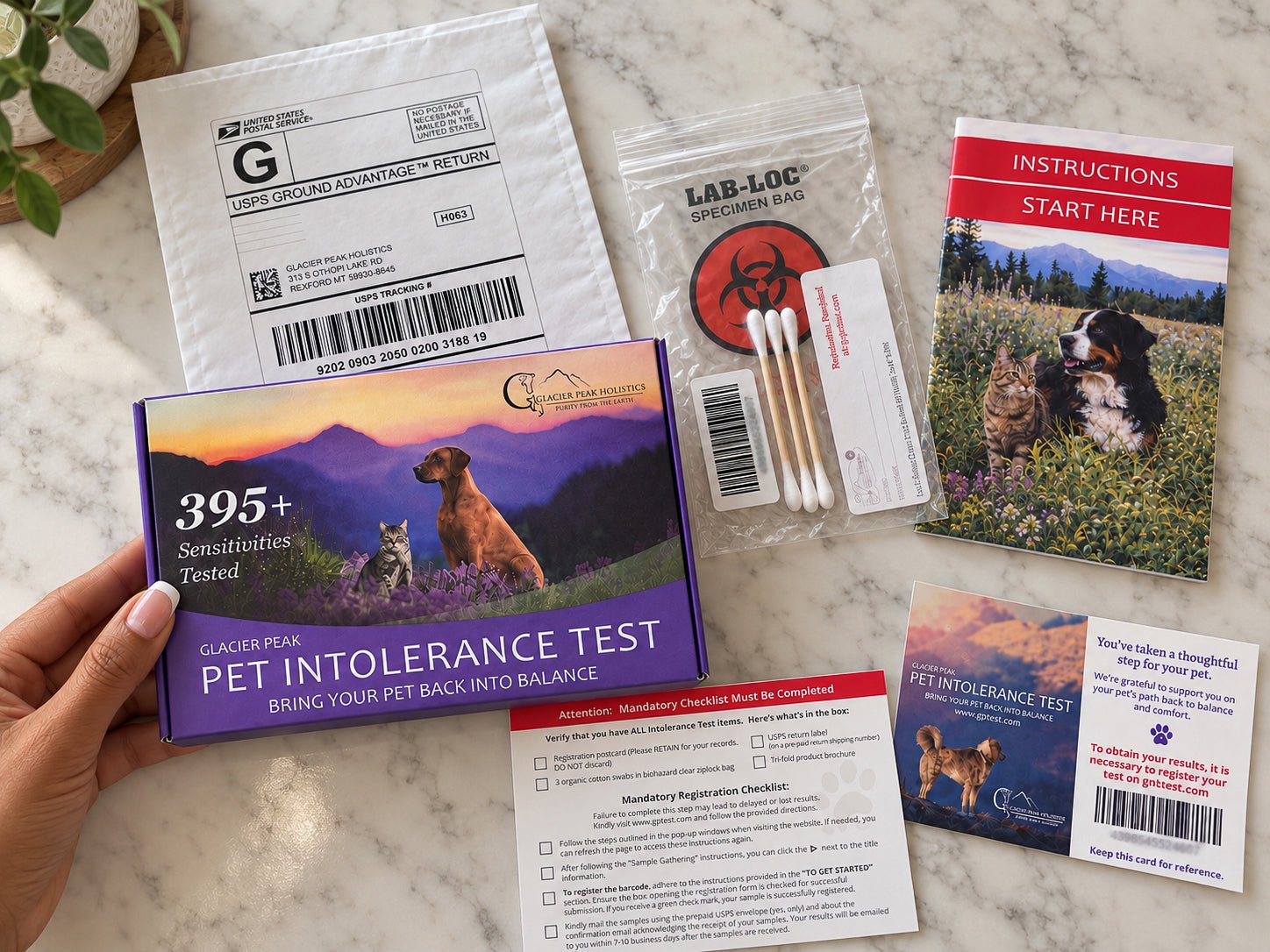 What Comes in the Glacier Peak Holistics Pet Intolerance Test Kit?