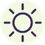 Minimalist dark purple sun icon on a soft, pale green circular background.