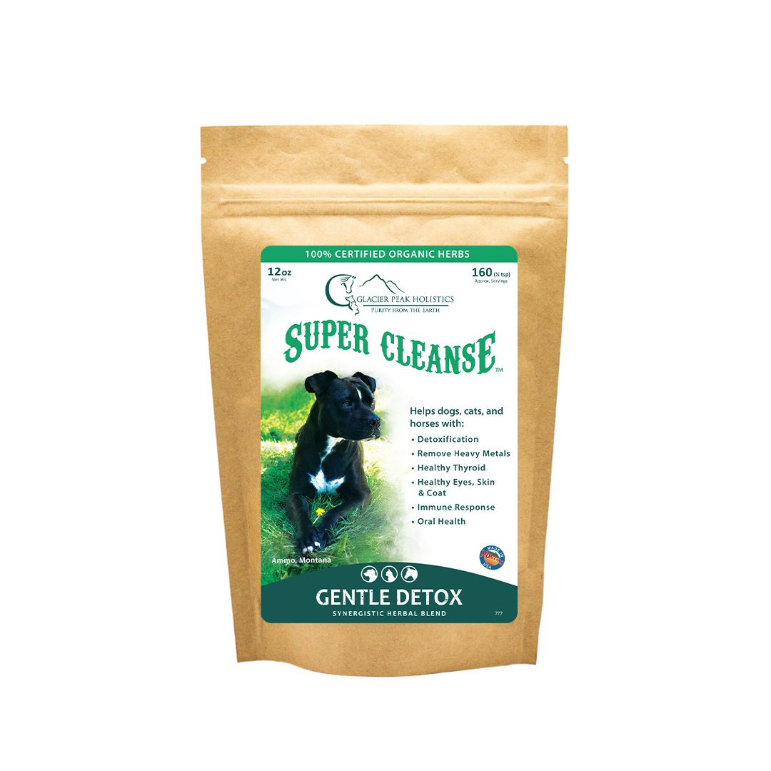 Glacier Peak Holistics 12 oz Super Cleanse gentle Detox For Dogs & Cats pouch. 