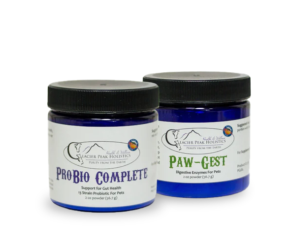 The Paw-Gest + ProBio Digestion Bundle, featuring two blue jars of pet supplements for gut health.