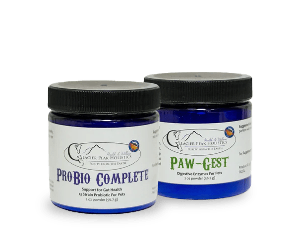 The Paw-Gest + ProBio Digestion Bundle, featuring two blue jars of pet supplements for gut health.